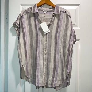 Splendid  Linen Blend Blouse XS NWT Oversized Logan Fray Stripe